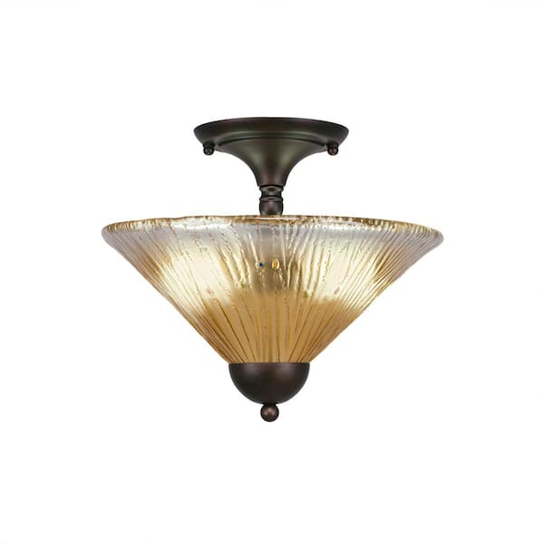 Unbranded Bristol 11.25 in. 2-Light Bronze Semi-Flush with 12 in. Amber Crystal Glass Shade No Bulbs Included
