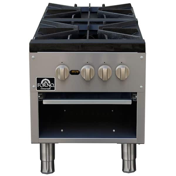 Commerciale Gas Stock Pot Range, two 3-ring burners, 160,000 BTU, cast iron grates, stainless steel