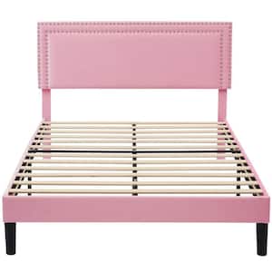 Upholstered Bed with Adjustable Headboard, No Box Spring Needed Platform Bed Frame, Bed Frame Pink Full Bed