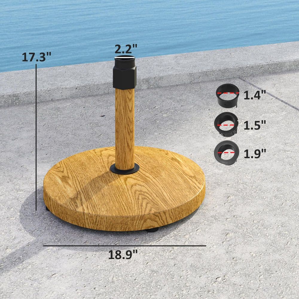 Natural Wood and Concrete Patio Umbrella Base with Wheels