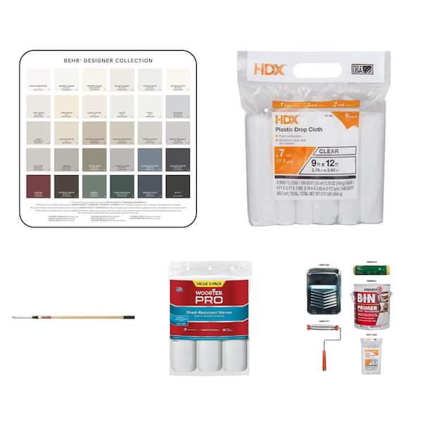 Interior Paint, 4 ft.-8 ft. Pole, 9 in. Frame, Roller Cover (3-Pack) and Drop Cloth (6-Pack) Painting Kit