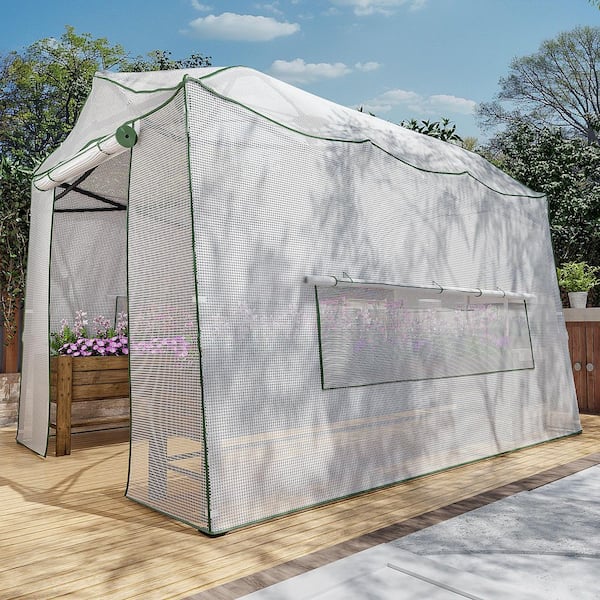 11.2 ft. x 8.5 ft. x 8 ft. Walk-in Greenhouse, Portable Pop-Up with Adjustable Heights and Durable PE Cover