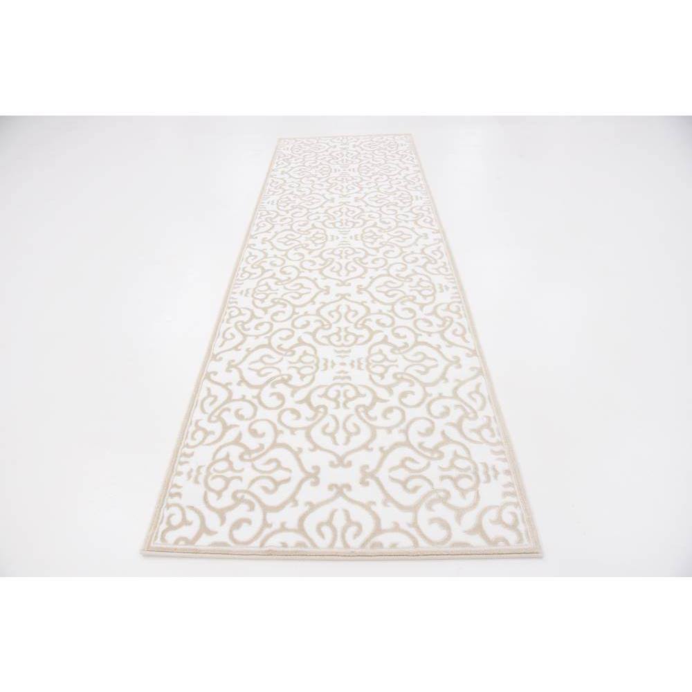 Snow White and Beige Floral Synthetic Runner Rug