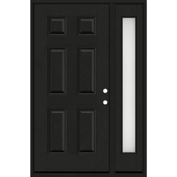 Regency 51 in. x 80 in. 6 Panel LHIS Onyx Stain Mahogany Fiberglass Prehung Front Door w/Obscure12in. SL 4-9/16