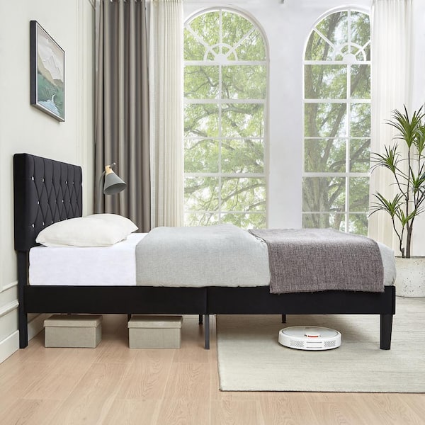 VECELO Upholstered Bed, Platform Bed with Adjustable