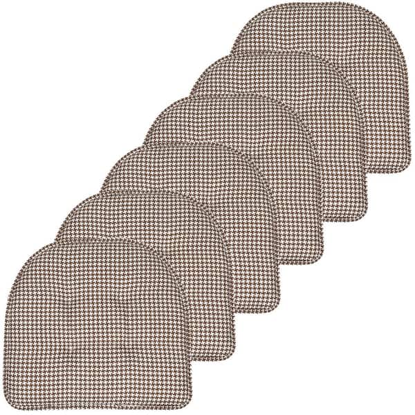 Sweet Home Collection Brown, Houndstooth Stitch Memory Foam U-Shaped 16 in. x 16 in. Non-Slip Indoor/Outdoor Chair Seat Cushion (6-Pack)