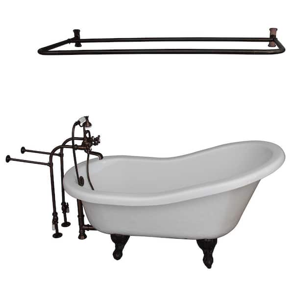 5.6 ft. Acrylic Ball and Claw Feet Slipper Tub in White with Oil Rubbed Bronze Feet