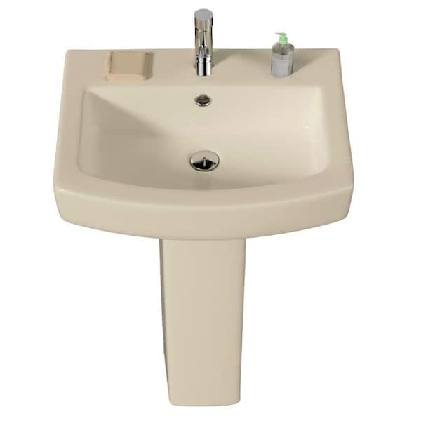 22 in. W x 17.5 in. D in Bone Vitreous China Rectangular Pedestal Bathroom Sink Combo with 1 Faucet Hole and Overflow