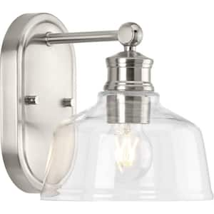 Singleton 7.62 in. 1-Light Brushed Nickel Vanity Light with Clear Glass Shade