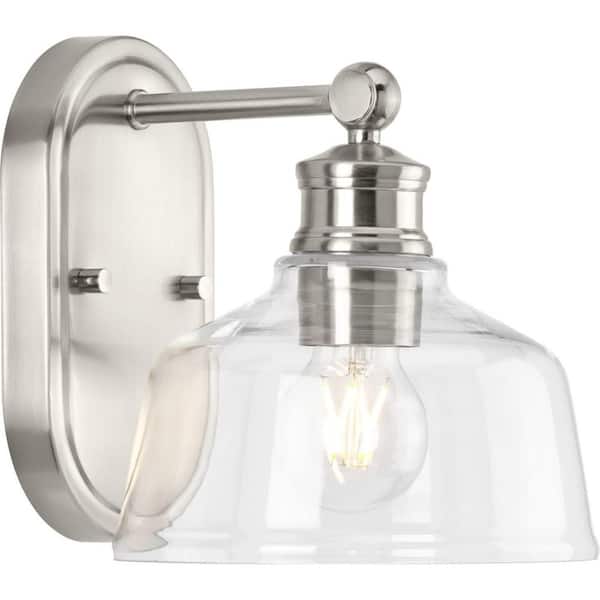 Progress Lighting Singleton 7.62 in. 1-Light Brushed Nickel Vanity Light with Clear Glass Shade