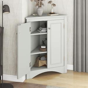 17 in. W x 17 in. D x 32 in. H White Freestanding Linen Cabinet Triangle Bathroom Storage Cabinet Gray with Adjust Shelf