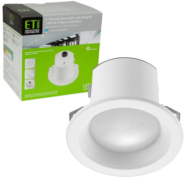 ETI LIGHTING 4 in. Canless Integrated Junction Box LED Recessed Light Trim 2-Way Mounting 650 Lumens Adjustable CCT (4-Pack)