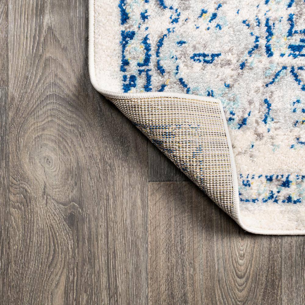 Reversible Medallion Blue and Ivory Synthetic Area Rug - 5x8 Feet