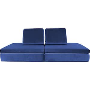 Lil Lounger Kids Play Couch with 2 Foldable Base Cushions and 2 Triangular Pillows in Blue Whale