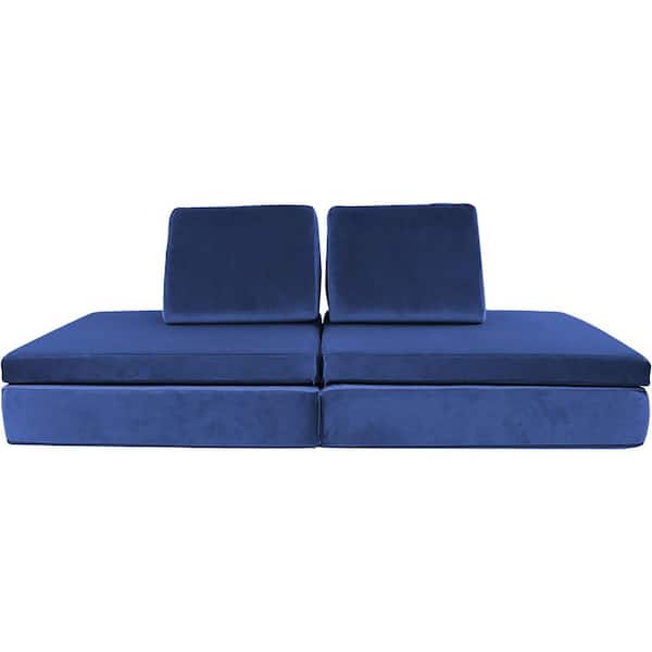 Critter Sitters Lil Lounger Kids Play Couch with 2 Foldable Base Cushions and 2 Triangular Pillows in Blue Whale
