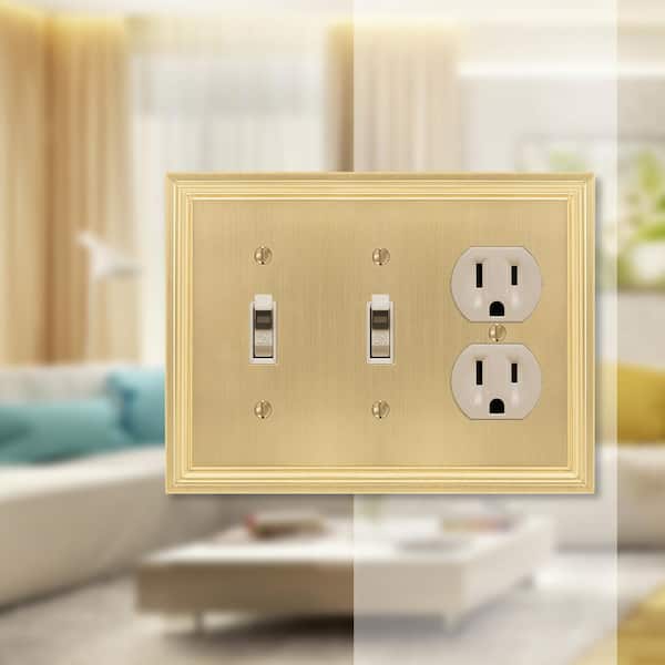 Hallcrest 3 Gang 2-Toggle and 1-Duplex Metal Wall Plate - Satin Brass