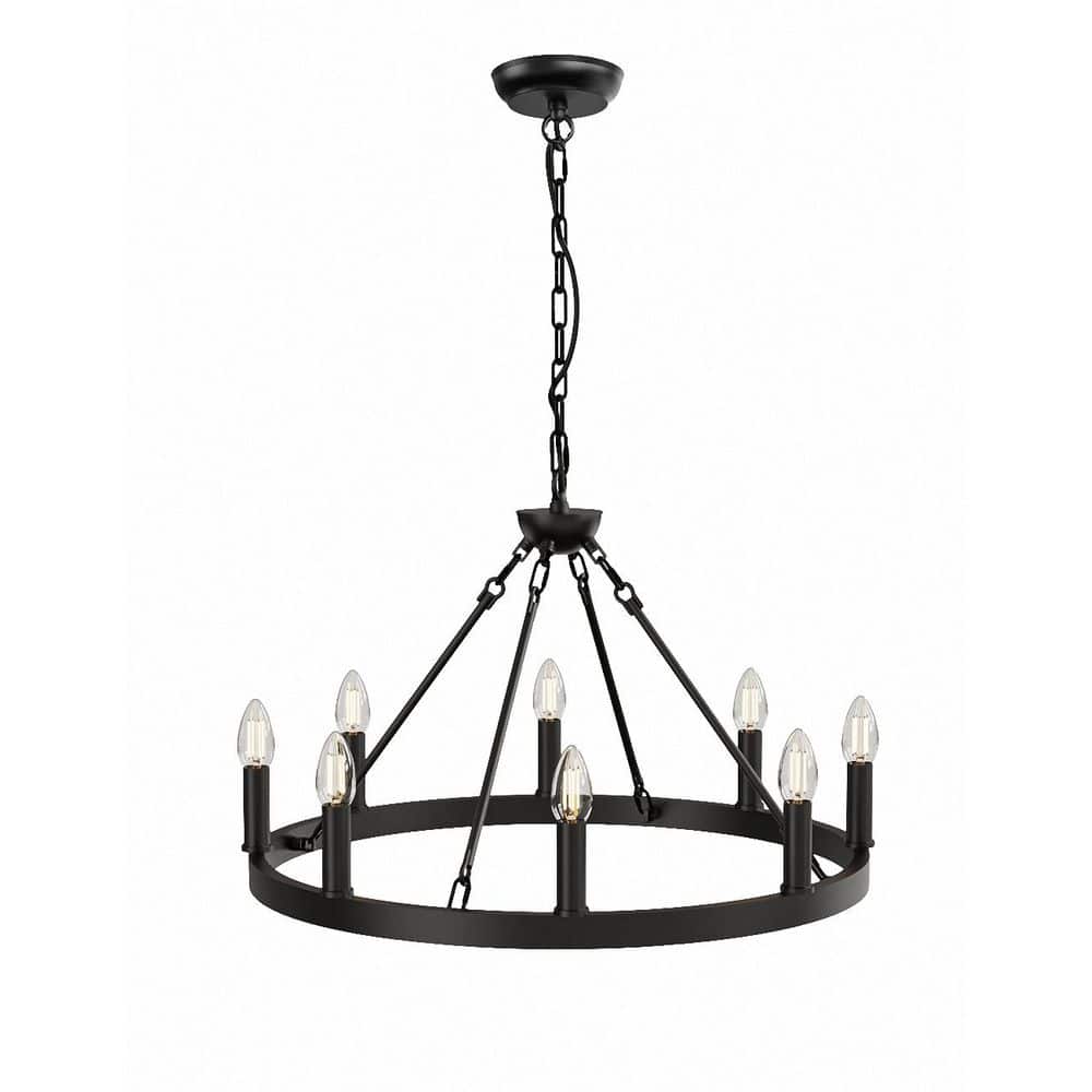 Emeritpro 8-Light Industrial Black Circular Ring Wagon Wheel