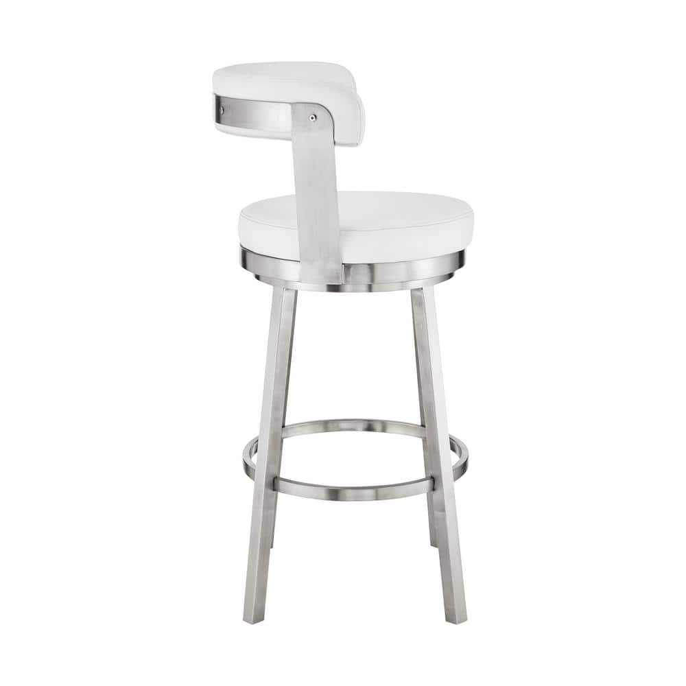 Modern White Leather Swivel Bar Stool with Stainless Steel Base