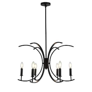 6-Light Black Candle Style Tiered Chandelier Modern Elegant Ceiling Lighting Fixtures