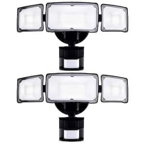 Black 40-Watt 4000-Lumen 180° Motion or Dusk to Dawn Control 3-Head Outdoor Integrated LED Security Flood Light 2-Pack