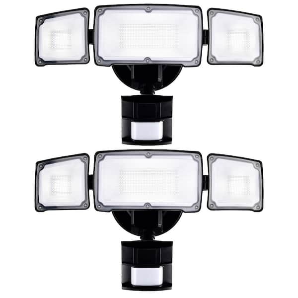 AWSENS Black 40-Watt 4000-Lumen 180° Motion or Dusk to Dawn Control 3-Head Outdoor Integrated LED Security Flood Light 2-Pack