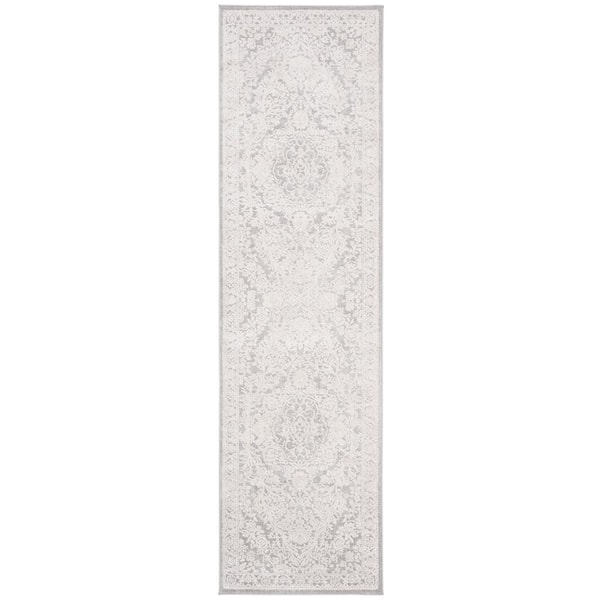 Reflection 2 ft. x 12 ft. Light Gray/Cream Border Runner Rug