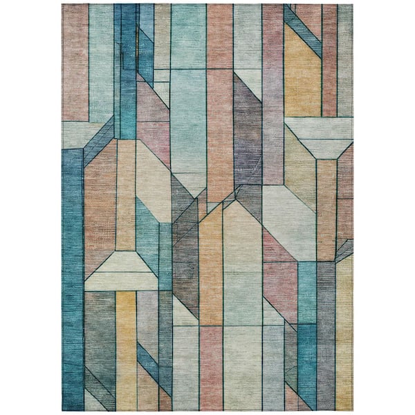 Chantille Machine Washable Indoor/Outdoor Abstract ACN2867 Teal 8 ft. x 10 ft. Area Rug