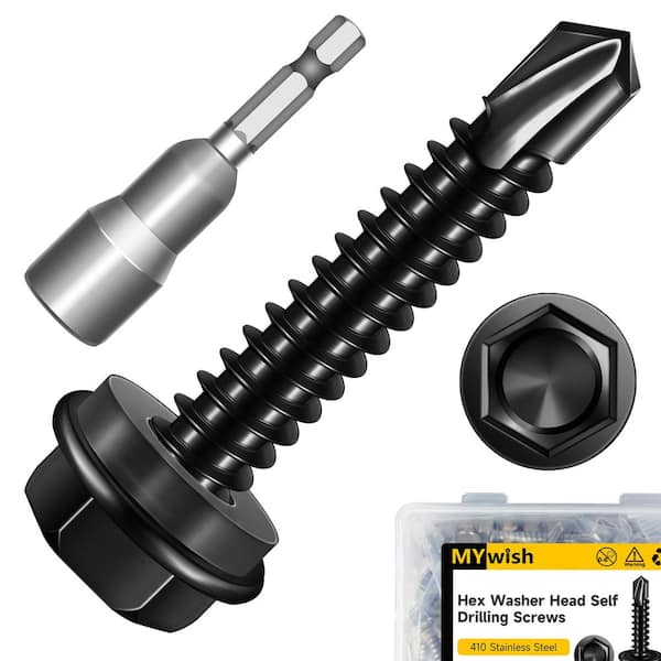 #12 x 1-1/4 in. Black Oxide 410 Stainless Steel Hex Washer Head Self Drilling Sheet Metal Screws (50-Pack)