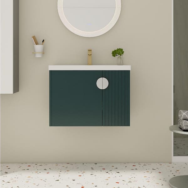 Staykiwi 28 in. W x 18.5 in. D x 21 in. H Floating Bath Vanity in Green with White Ceramic Sink