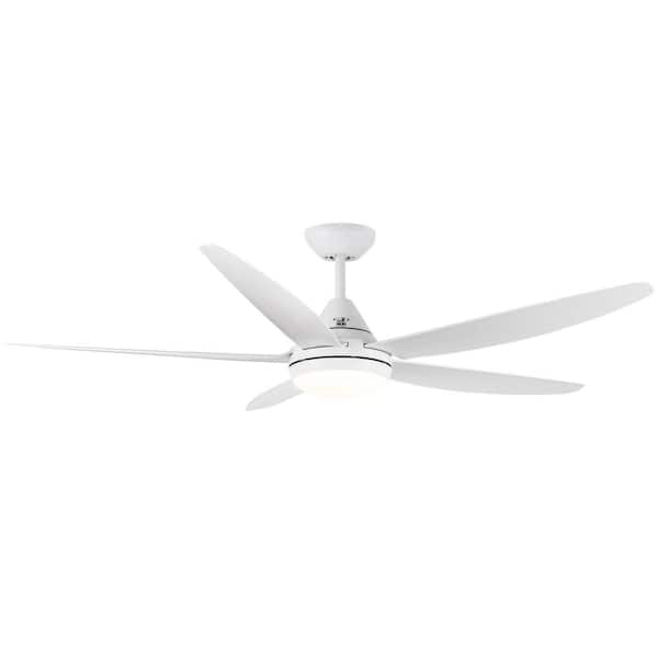 PUDO 56 in. Integrated LED Indoor White Ceiling Fan Lighting with 5 White Blades