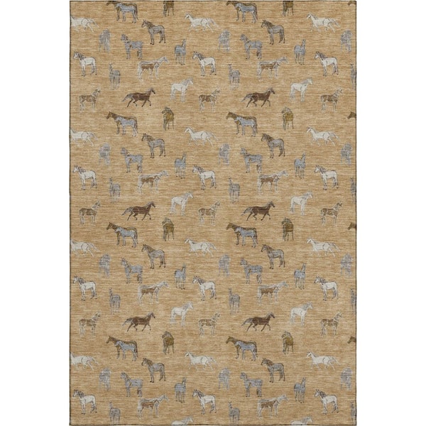 Mayfield Premium Machine Washable Abstract AMF2521 Gold 10 ft. x 14 ft. Area Rug