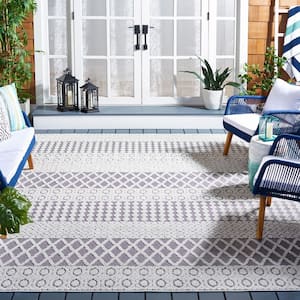 Cabana Ivory/Gray 8 ft. x 8 ft. Square Geometric Striped Indoor/Outdoor Area Rug
