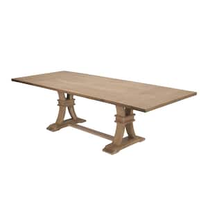 Maribel Rectangular Rustic Brown Wood Top 42" Double Pedestal Base Dining Table 8 Seating.