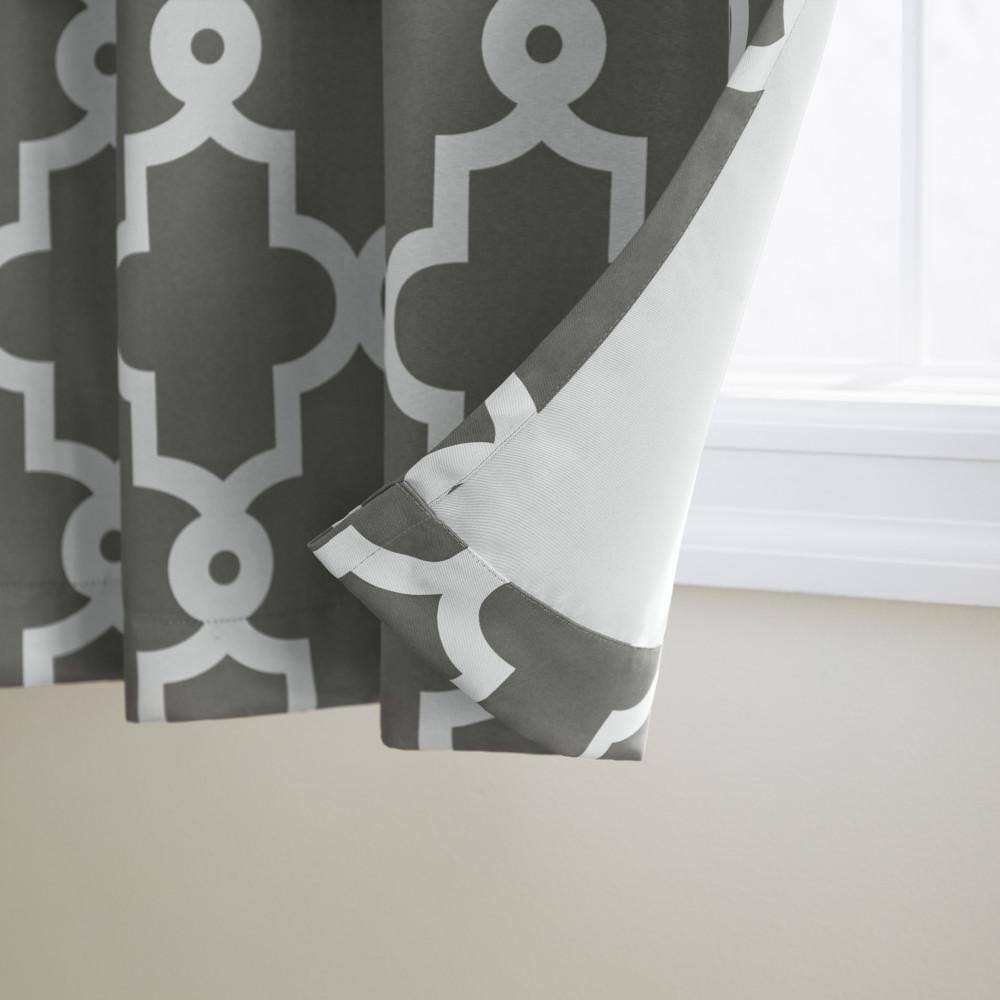 Black Pearl and White Geometric Blackout Grommet Curtain Panels
