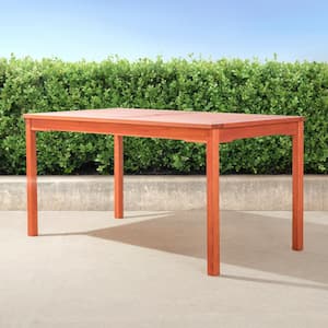 59 in. Reddish Brown Rectangular Wood Outdoor Patio Dining Table with Umbrella Hole for 6 Seaters