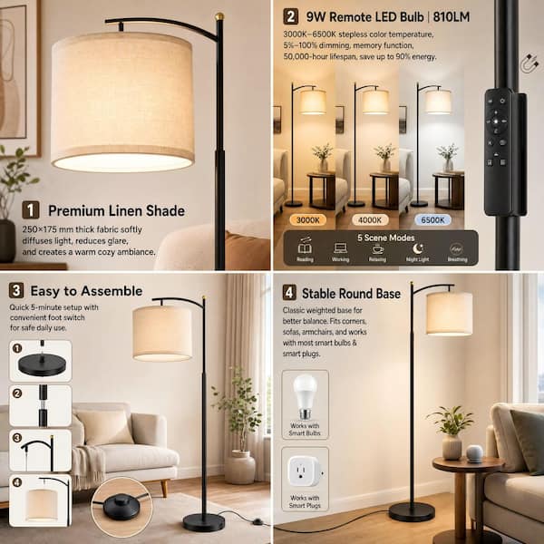 BICIK 63 in. 3 Color Temperatures Brown Adjustable Arched/Arc