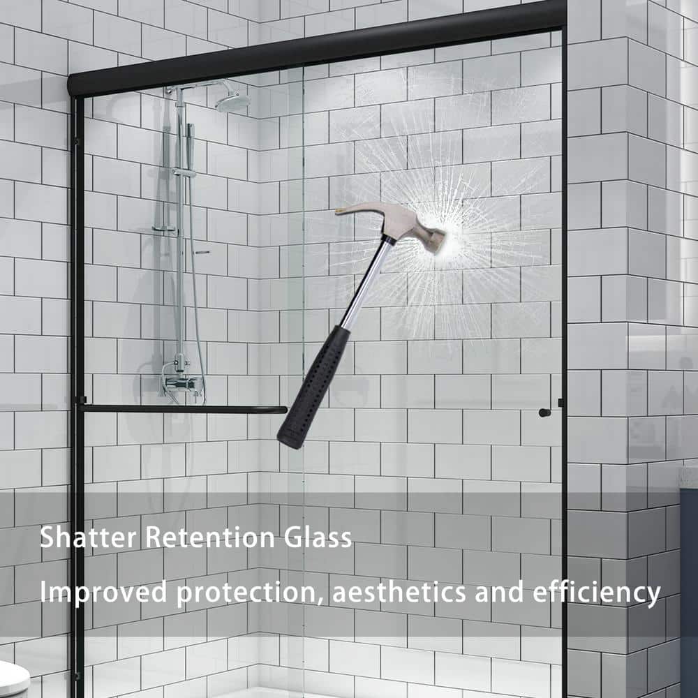 Matte Black Semi-Frameless Sliding Shower Door with Clear Glass