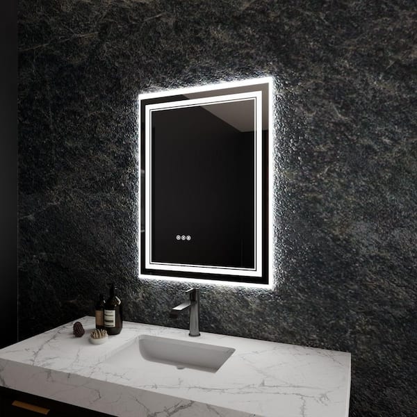 24 in. W. x 32 in. H Rectangular Frameless LED Wall Bathroom Vanity Mirror In Silver, Defogging, Dimming