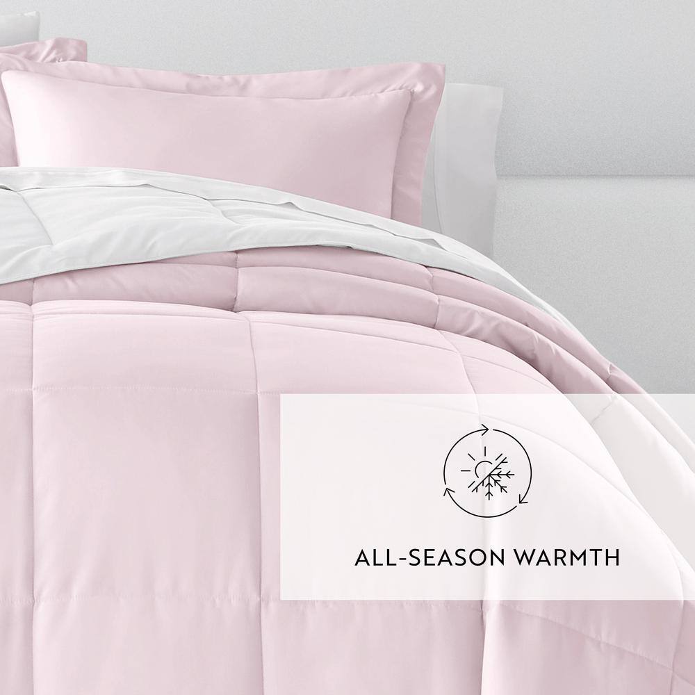 Blush and White Twin Reversible Microfiber Comforter Set