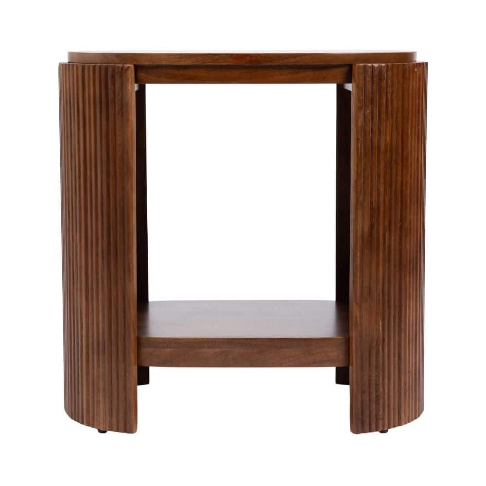 Cakora 22 in. Walnut Brown Oval Solid Wood End Table - thumbnail 3