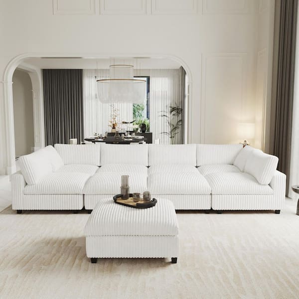 197 in. Square Arm Velvet 9-Piece Free Combination Sofa Bed Cloud Modular Sectional Sofa with Storage Ottoman in Beige