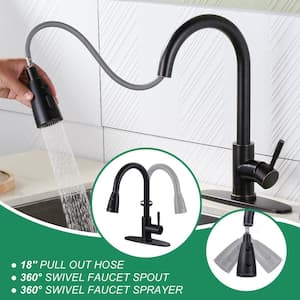 Single Handle Pull Down Sprayer Kitchen Faucet with Deckplate and Glass Rinser in Oil Rubbed Bronze