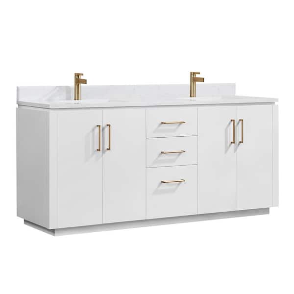 San 72 in. W x 22 in. D x 33.8 in. H Double Bath Vanity in White with White Grain Composite Stone Top