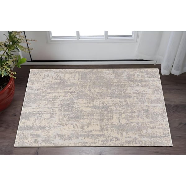 2 ft. x 4 ft. Gray And Beige Abstract Area Rug