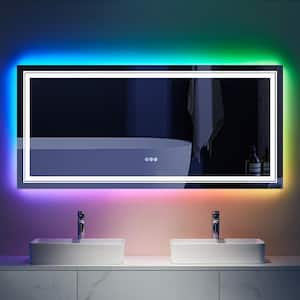 60 in. W x 28 in. H Rectangular Frameless LED Anti Fog Backlit and Front Lighted Wall Bathroom Vanity Mirror in RGB