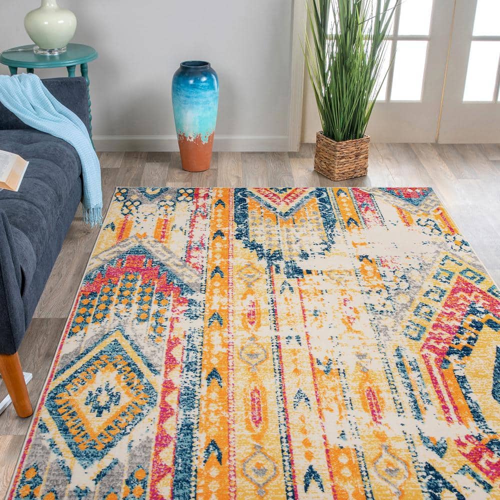 Bohemian Geometric Easy-Care Multicolor 5' x 7' Area Rug