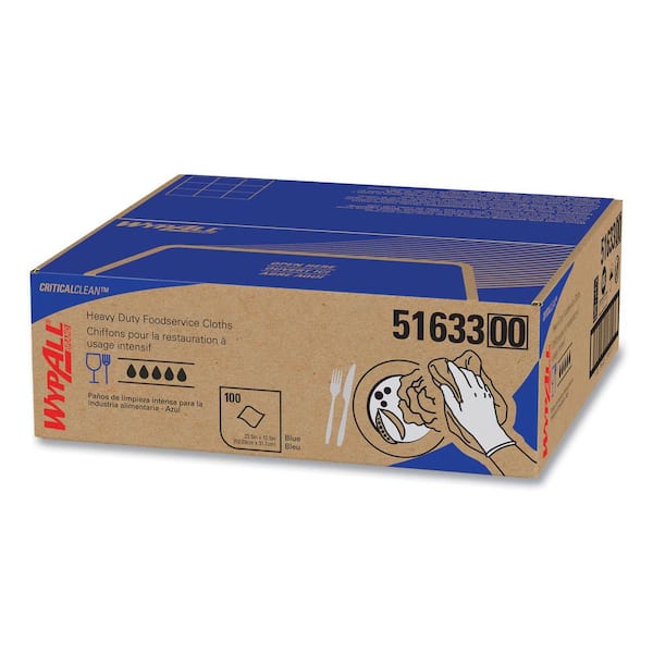 WYPALL 12.5 in. x 23.5 in., Blue Heavy-Duty Foodservice Microfiber Cloth 100/Count