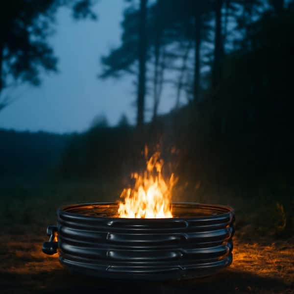 48 in. D x 12 in. H Round Galvanized Steel Wood Burning Fire Pit Kit in Black with Heat-Resistant Safety Edge Design