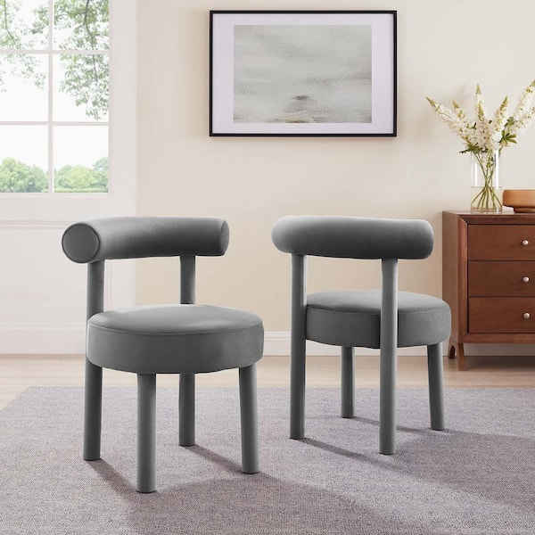 MODWAY Toulouse Performance Velvet Dining Chair - Set of 2 in Gray