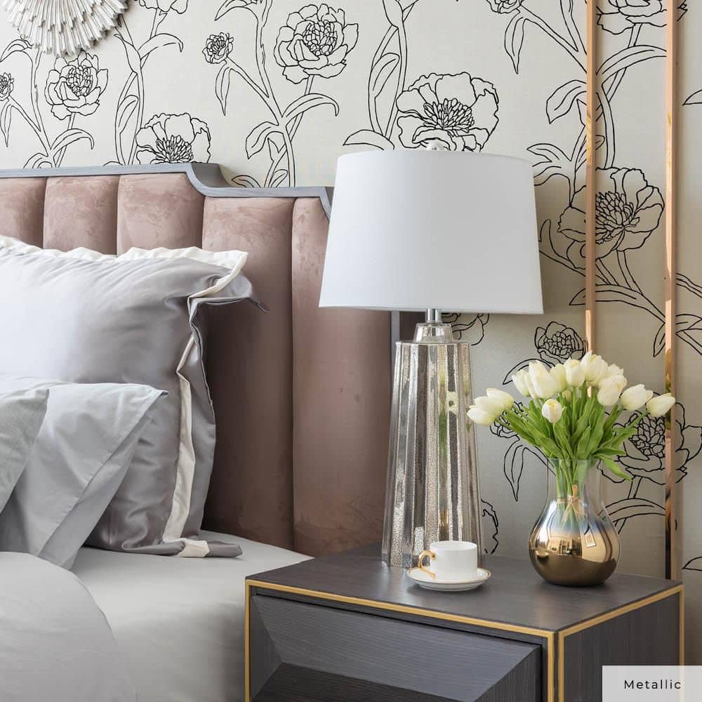 Black and White Floral Peel and Stick Wallpaper Roll
